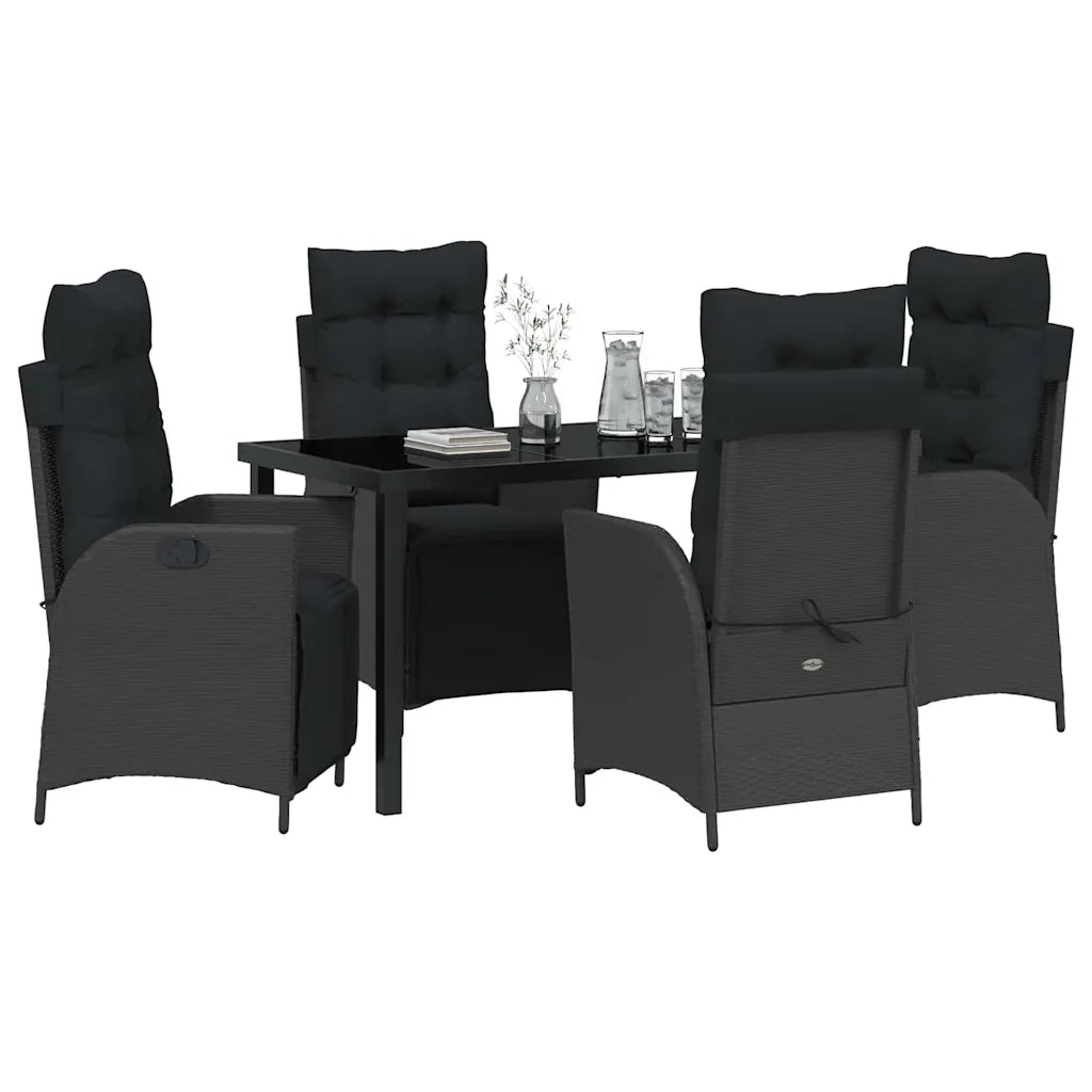 Set da Pranzo per Giardino con cuscino 5 pcs Nero polyrattan