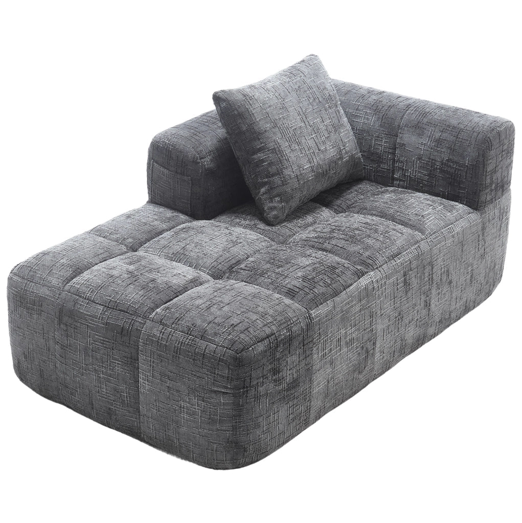 Divano chaise longue 158x90x60 cm con tasche laterali e cuscino in chenille grigio