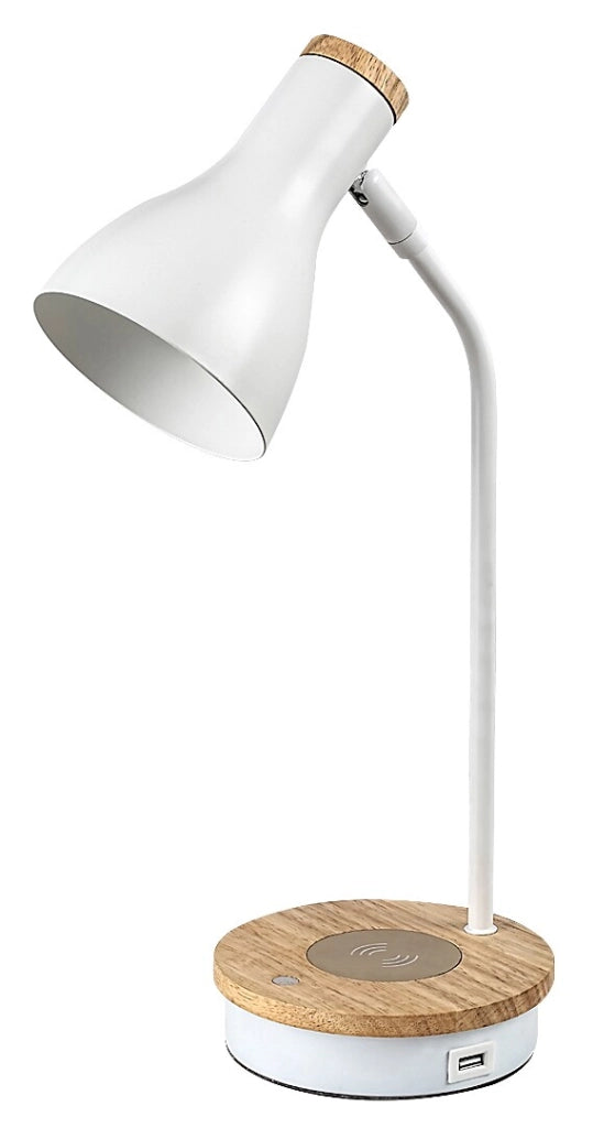 Lampada da scrivania dimmerabile Qi+USB bianca E14 Mosley