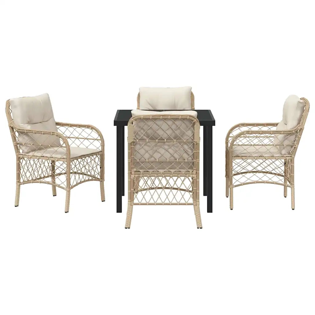 Set da Pranzo per Giardino con cuscino 5 pcs Beige polyrattan