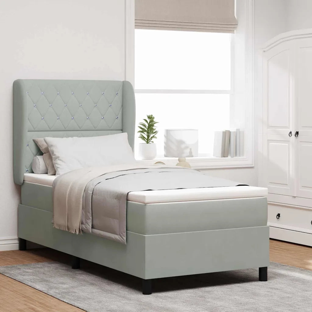 Letto a molle con testiera Grigio chiaro 200 x 90 cm Poliestere 3340856