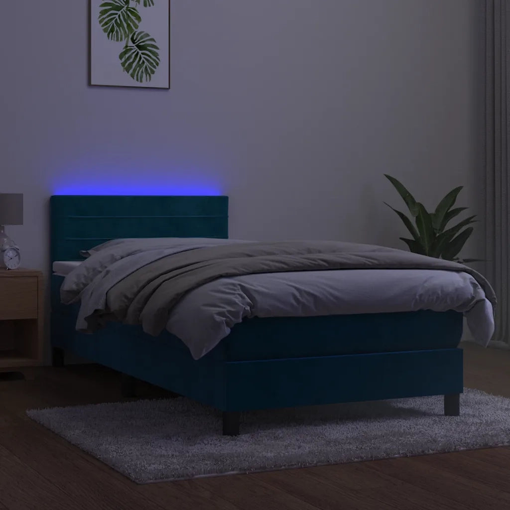 Letto a Molle con Materasso e LED Blu Scuro 100x200 cm 3134451