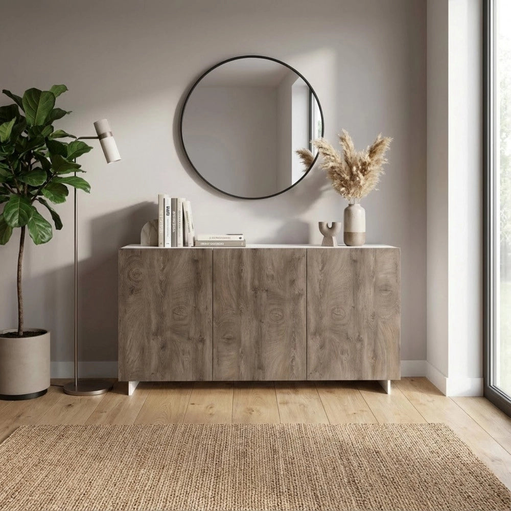 CREDENZA CARLILE BIANCO E ROVERE CHIARO