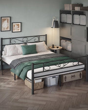 Letto in metallo nero - Culla con finitura a vernice - Struttura robusta - Montaggio semplice - 207,6 cm x 161,8 cm x 86 cm - 23,5 kg - Capacità di 400 kg