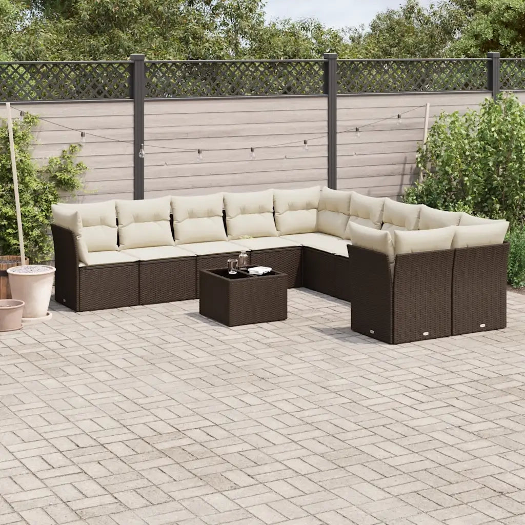 Set Divani da Giardino 11 pz con Cuscini Polyrattan Marrone 3218253