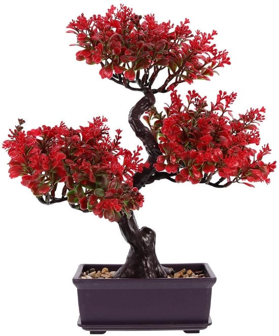 Bonsai Kunstmatico Boom Decorativo per Simulazione di Pianta Verde per Casa, Tavolo, Ufficio, Scrivania, Modello in Rosso