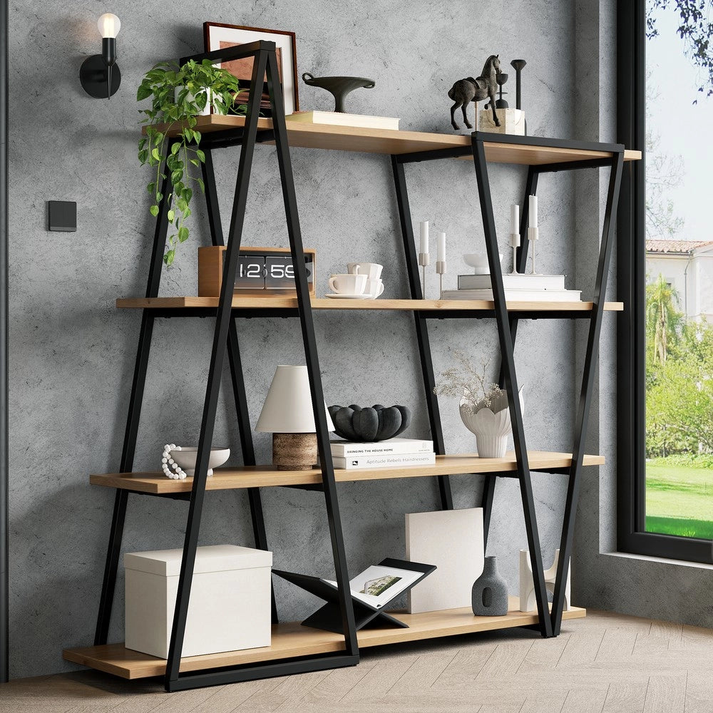 Libreria Geometrica a Scaffale Aperto ¨C Xylo ¨C Metallo e MDF, 158x35x166 cm