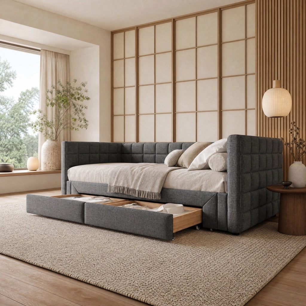LETTO Divano Estraibile 90x200 cm Velluto Grigio con 2 cassetti