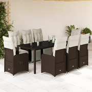 Set Bistrò da Giardino 9 pz con Cuscini in Polyrattan Marrone 3277192