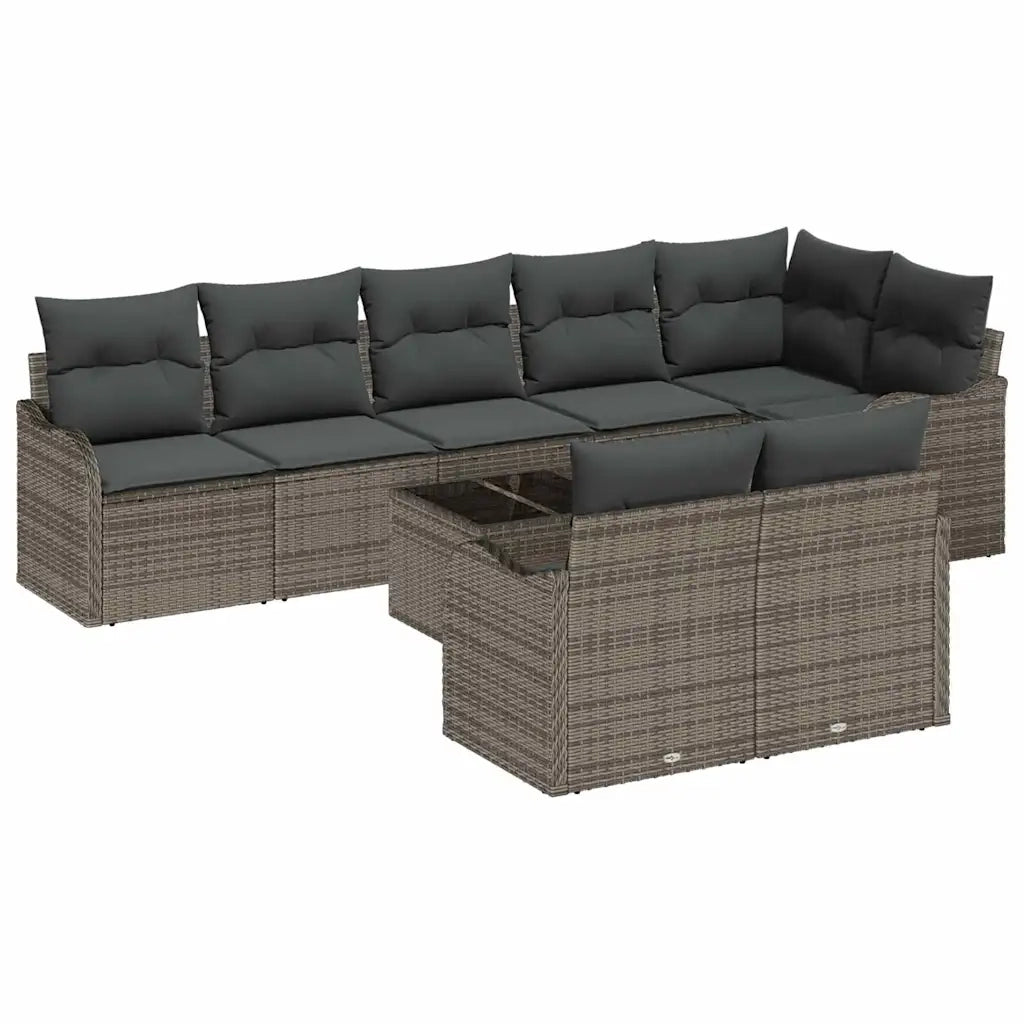 Set Divano da Giardino con cuscino 9 pcs Grigio Poly Rattan