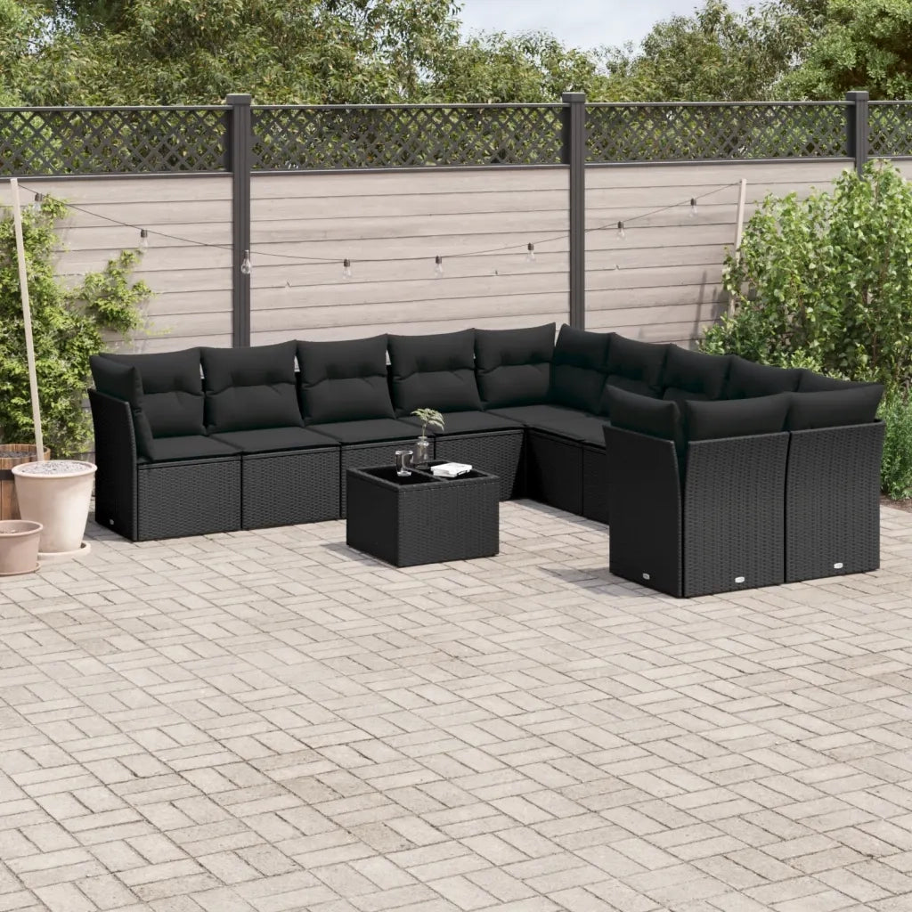 Set Divani da Giardino 11 pz con Cuscini in Polyrattan Nero 3218245