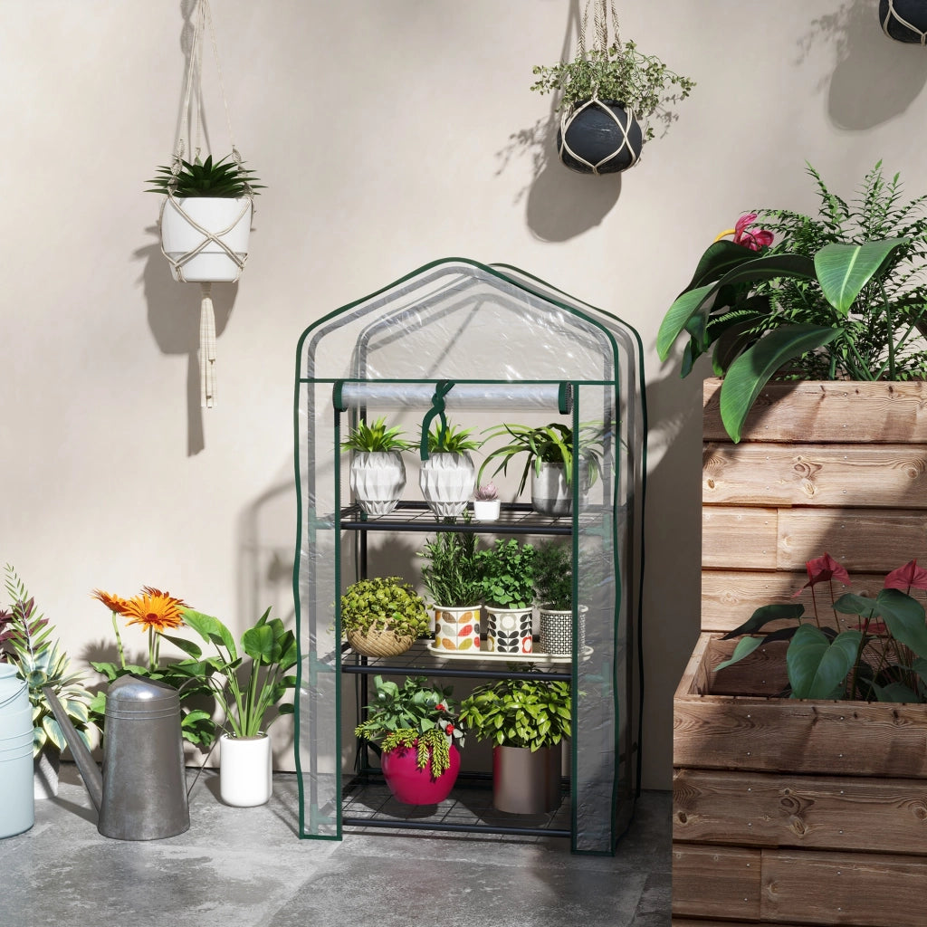 Serra da Giardino con 3 Ripiani e Porta a Cerniera ¨C zephmum ¨C Trasparente 59x39x127 cm