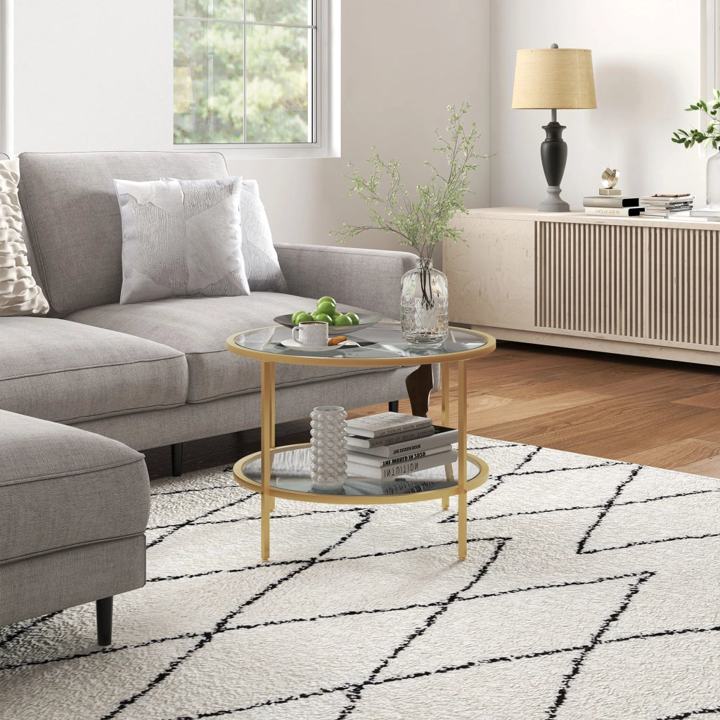 Tavolino da caff¨¨ moderno 2 livelli ¨C zephmum ¨C oro 60x43 cm