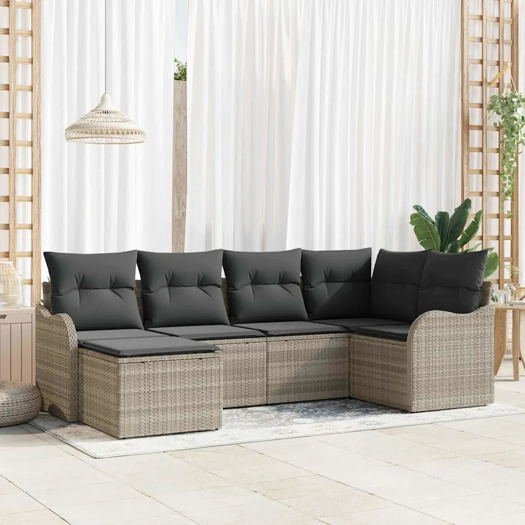 Set Divano da Giardino 6 pcs Grigio chiaro Poly Rattan