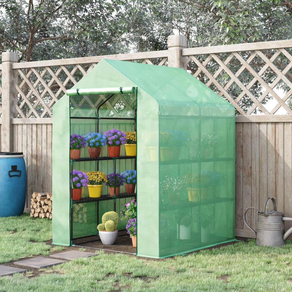 Serra da giardino con 8 ripiani ¨C zephmum ¨C verde acciaio plastica 143x138x190 cm