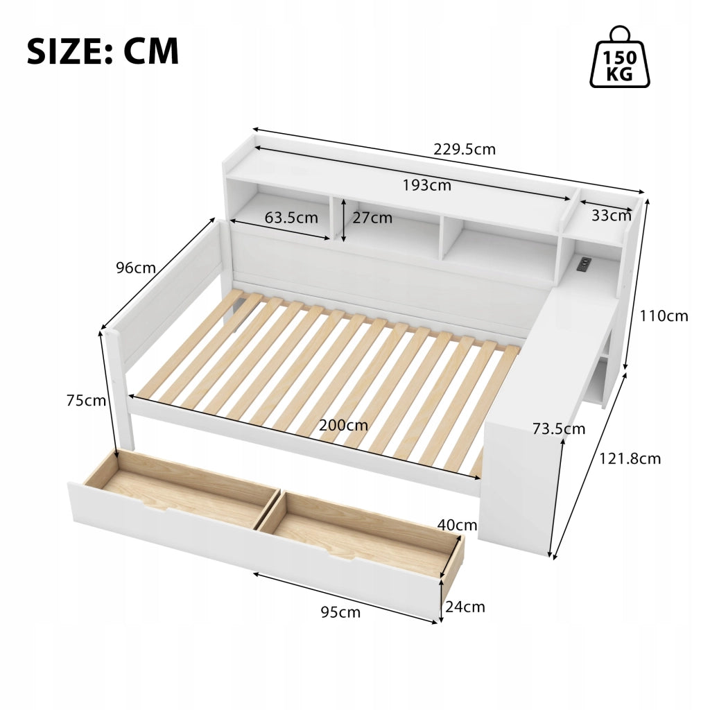 Sofa letto con scrivania e USB - Xylo - 90x200 - Bianco