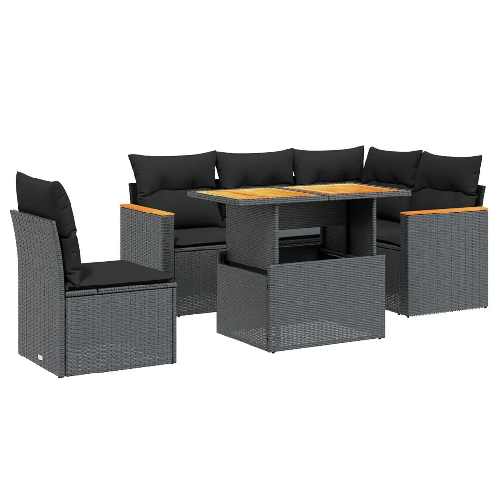 Set Divano da Giardino 6 pz con Cuscini Nero in Polyrattan 3273078