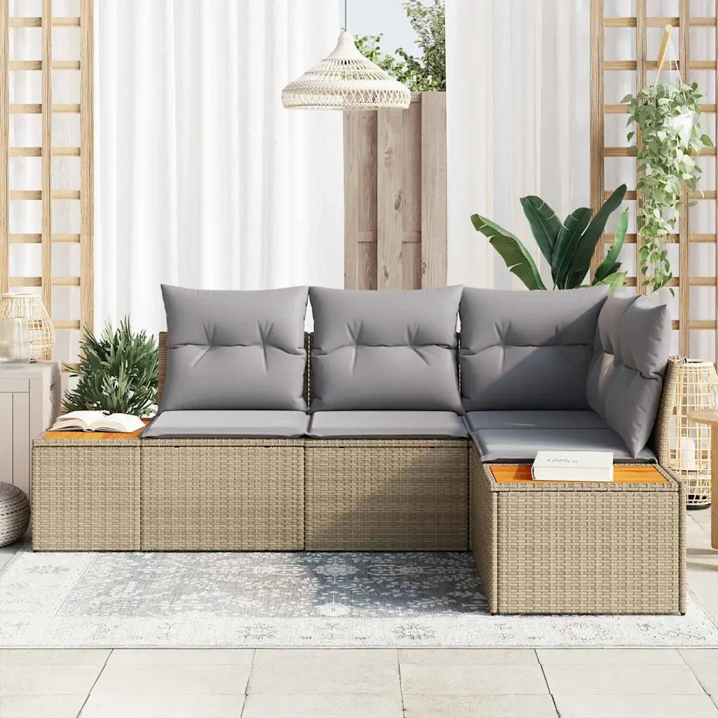 Set Divano da Giardino 5 pcs Grigio chiaro Poly Rattan