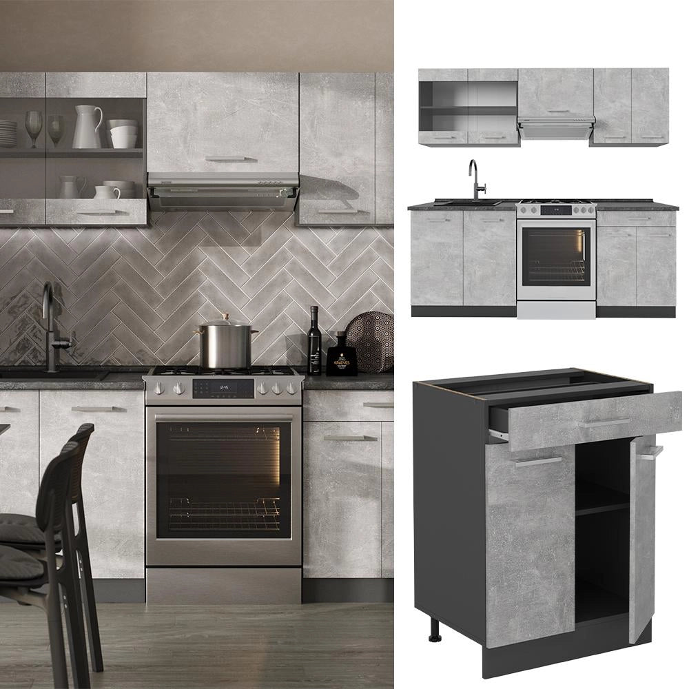 Cucina componibile R-Line Calcestruzzo/Antracite 200 cm, PL Marmo Vicco