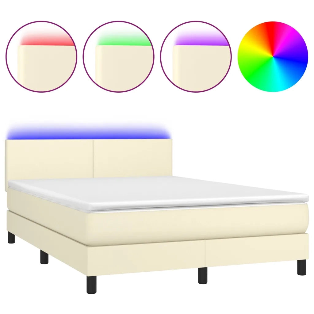 Giroletto a Molle con Materasso e LED Crema 140x190 cm 3134101