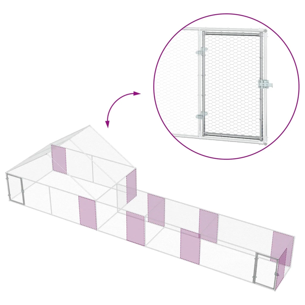 Gabbia per Galline con Tetto e Giardino 2 pz Argento 3434660