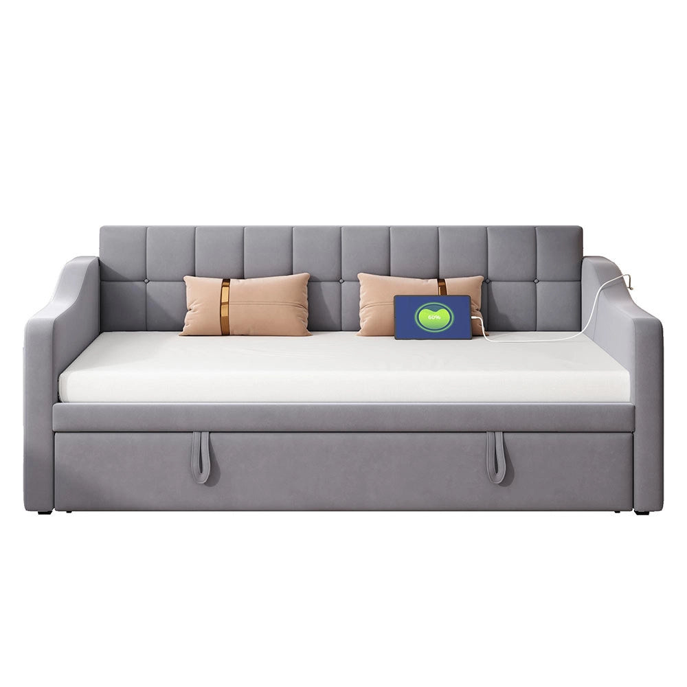 Divano 2 in 1 - Xylo - 90/180 cm velluto grigio USB