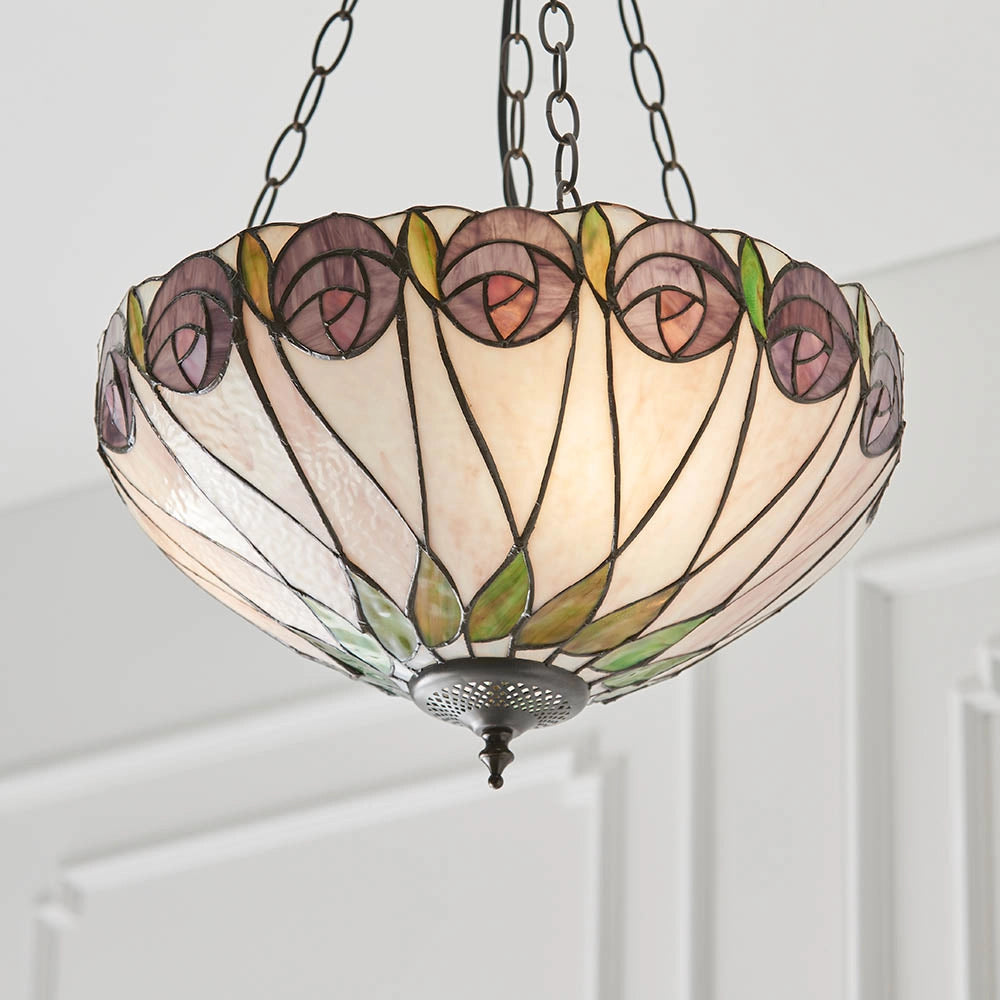 Lampada a sospensione Tiffany Hutchinson rose vetro 3xE27