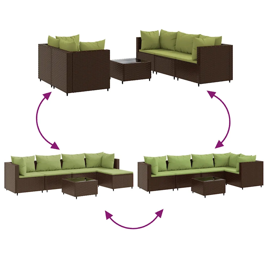 Set Mobili da Giardino 6pz con Cuscini in Polyrattan Marrone 3308134