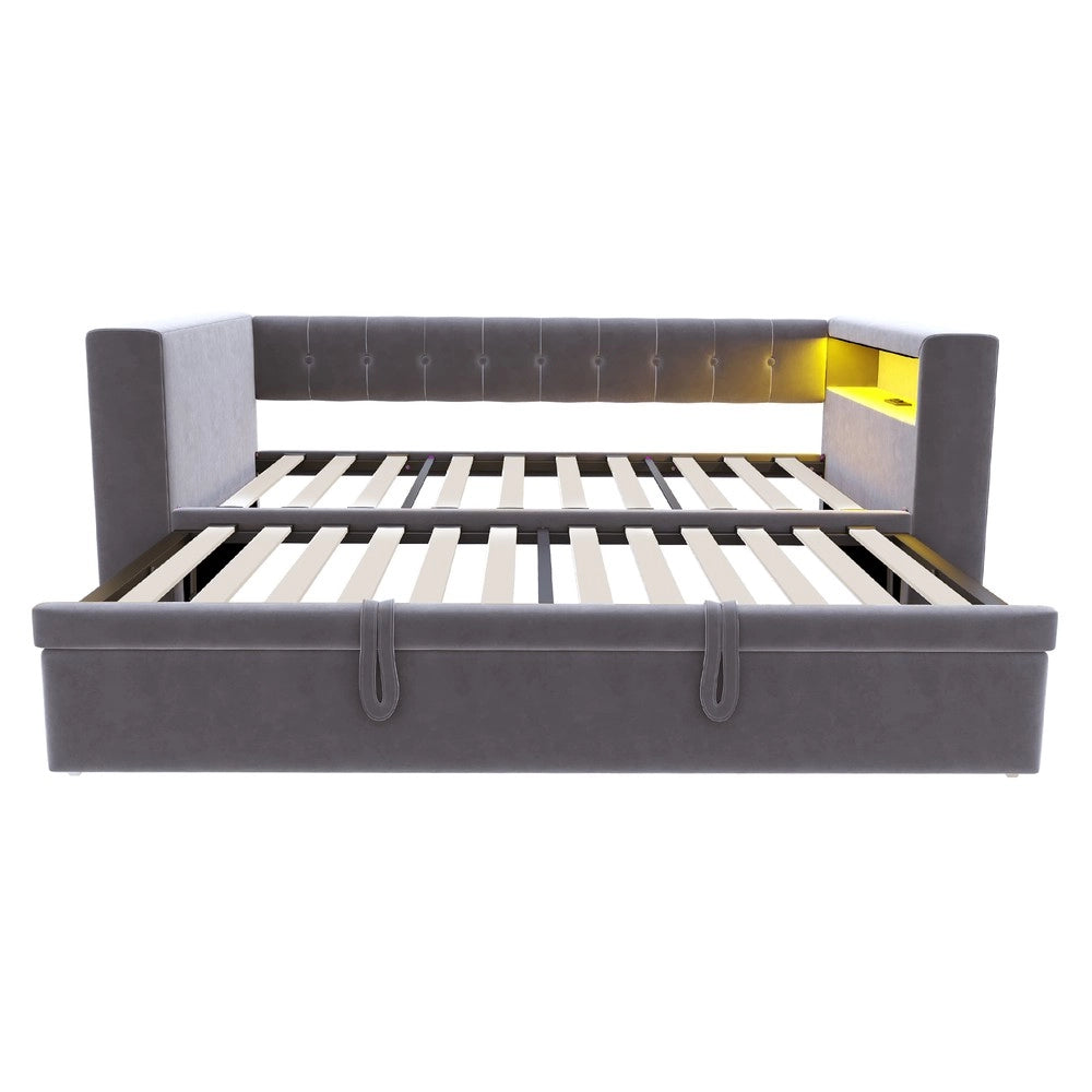 Letto Imbottito con LED e Contenitore ¨C Xylo ¨C Grigio Scuro, 90x190 / 180x190