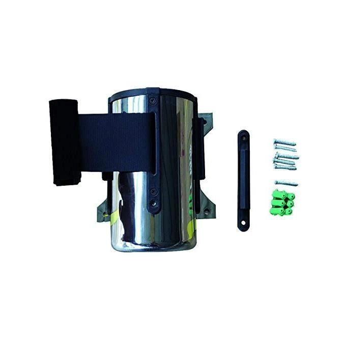 Vigor 791520 Barriera a Nastro a Parete Corpo in Acciaio Inox Nastro Bianco Rosso 5 m colore Nero