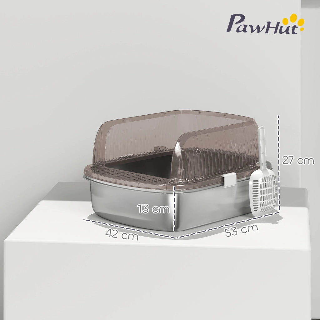 Arenero per Gatti Coperto con Vassoio Acciaio Inossidabile ¨C zephmum ¨C Grigio