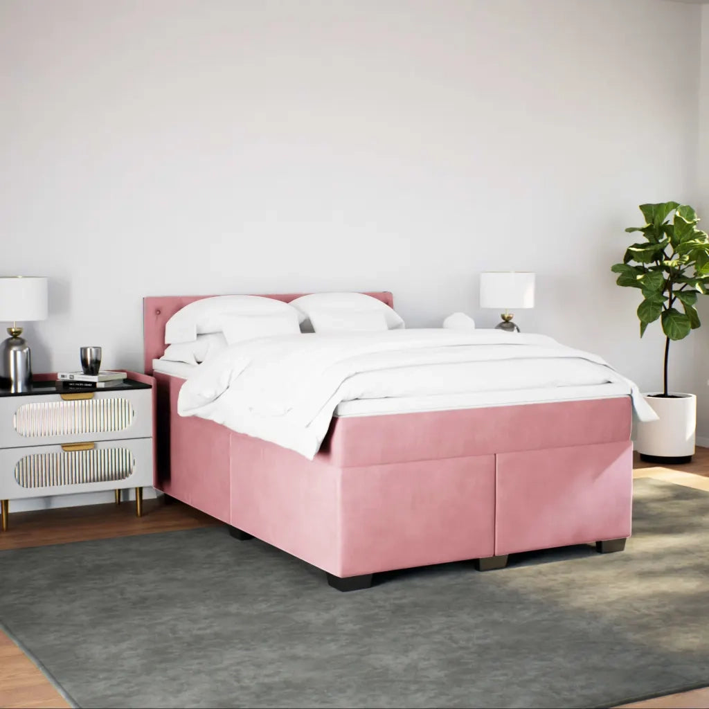 Giroletto a Molle con Materasso Rosa 160x200 cm in Velluto 3286365