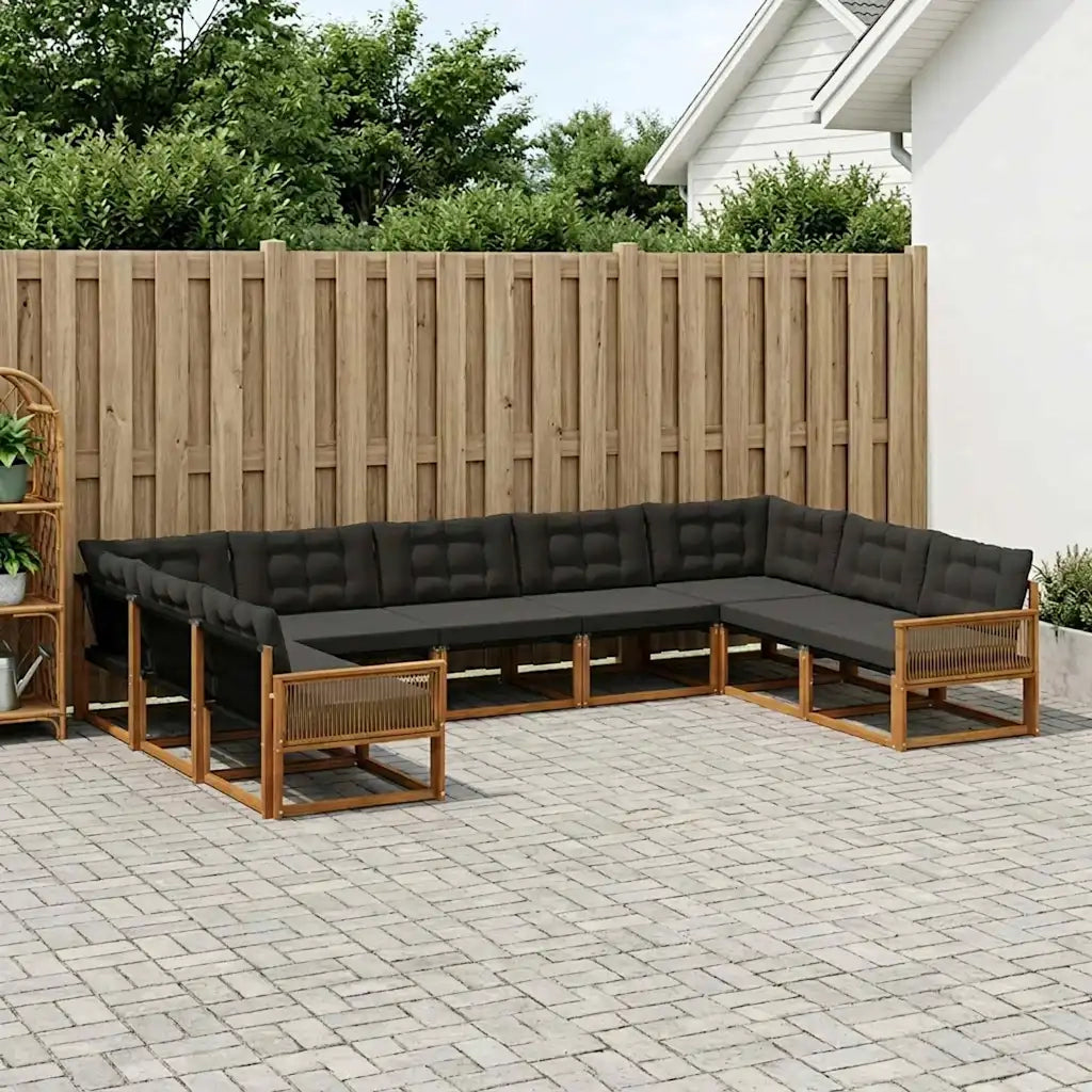 Set di divani da esterno con cuscino 9 pcs Naturale e Nero 3381684