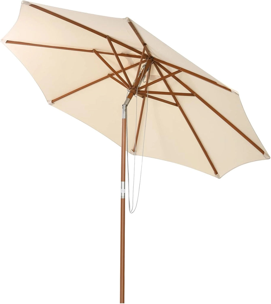 Ombrellone da Giardino, Con Struttura di Legno a Carrucola, Inclinazione Regolabile, Per Giardino,Cortile, Piscina e Bar, Beige (2,7 m)