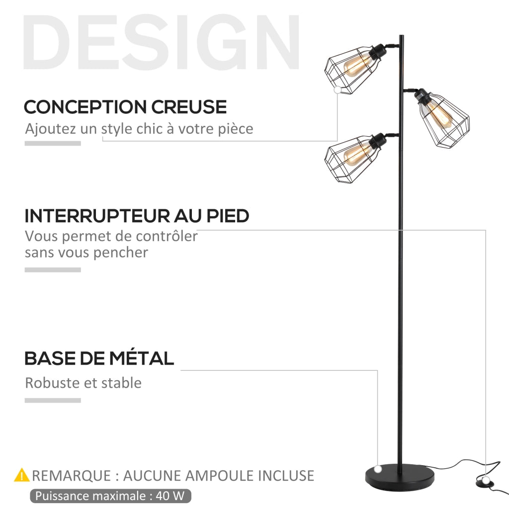 Lampada da terra industriale ¨C Minimal ¨C 3 luci, nero