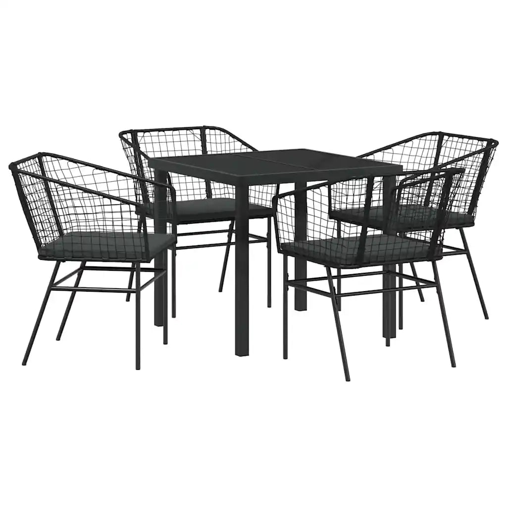Set da Pranzo per Giardino 5 pcs Nero polyrattan