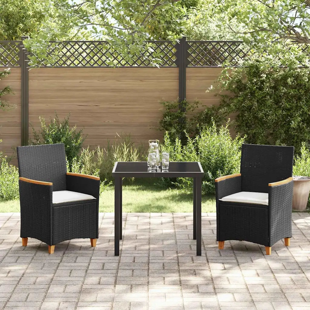Set da Pranzo per Giardino 3 pcs Nero polyrattan