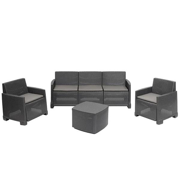 SET GARDA RATTAN SALOTTINO 5 POSTI ANTRACITE CON CUSCINI