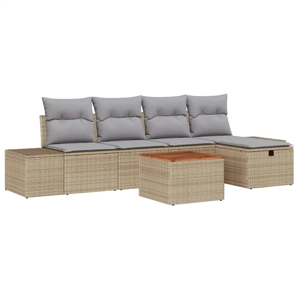 Set Divano da Giardino con cuscino 6 pcs Beige polyrattan 3359588