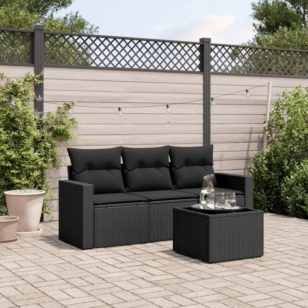 Set Divani da Giardino 4 pz con Cuscini Nero in Polyrattan
