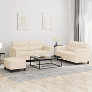 Set Divani 3 pz con Cuscini Beige in Tessuto Microfibra