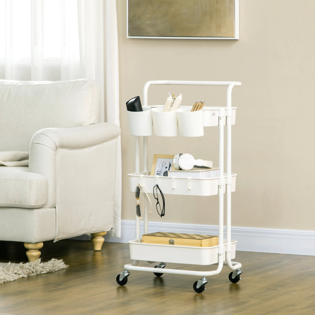 Carrello Cucina Multiuso a 3 Livelli con Cestini ¨C Minimal ¨C Bianco