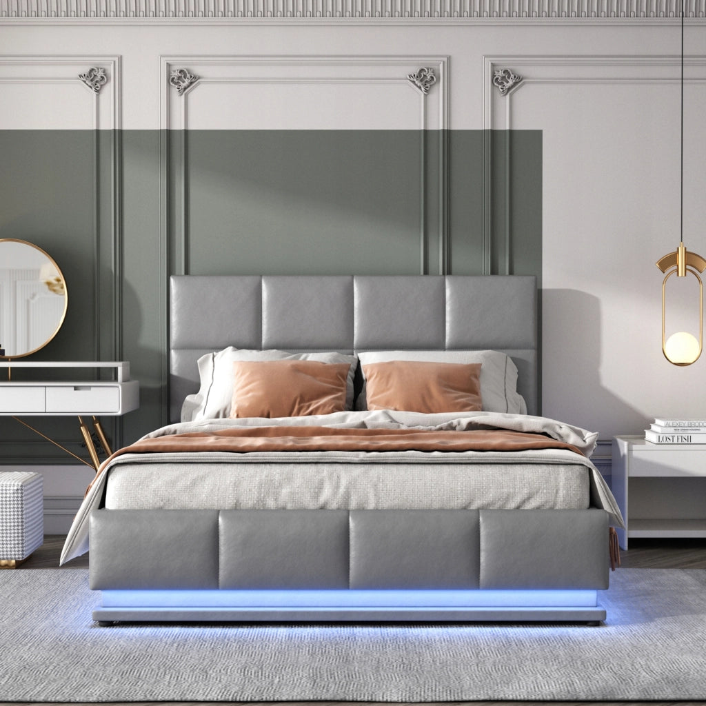 Letto imbottito 140x200 LED idraulico grigio - Xylo