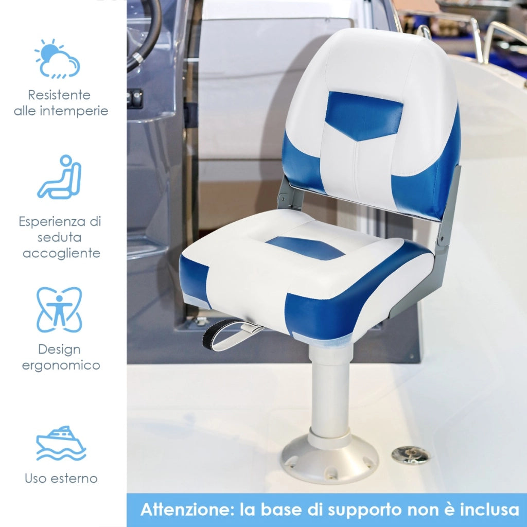 Set di 2 sedie pieghevoli con schienale basso per barca, Sedile yacht ergonomici con schiuma spessa Blu e bianco-Sport acquatici