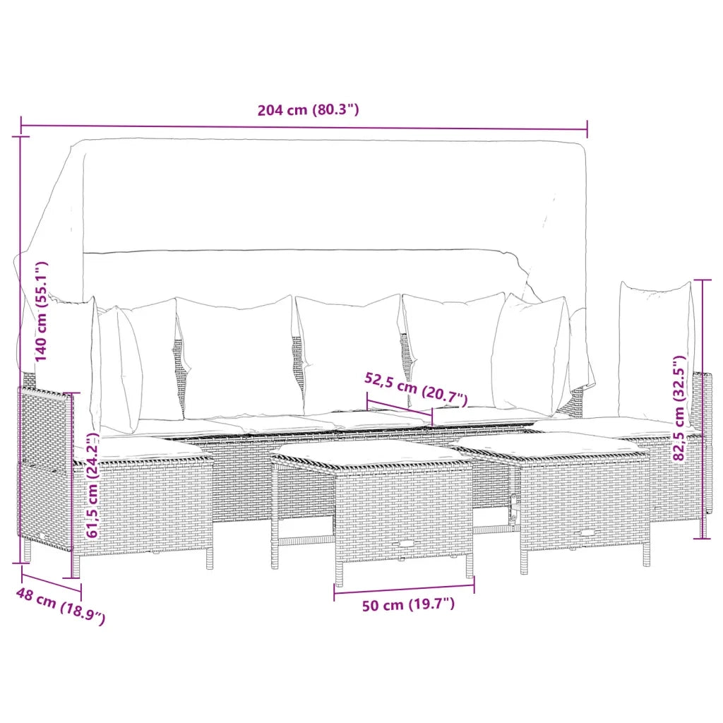 Set Divano da Giardino 5 pz con Cuscini Grigio in Polyrattan
