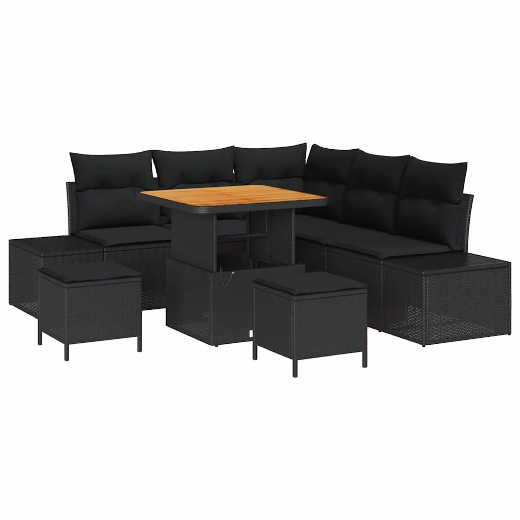 Set Divano da Giardino con cuscino 8 pcs Nero Poly Rattan 3364729