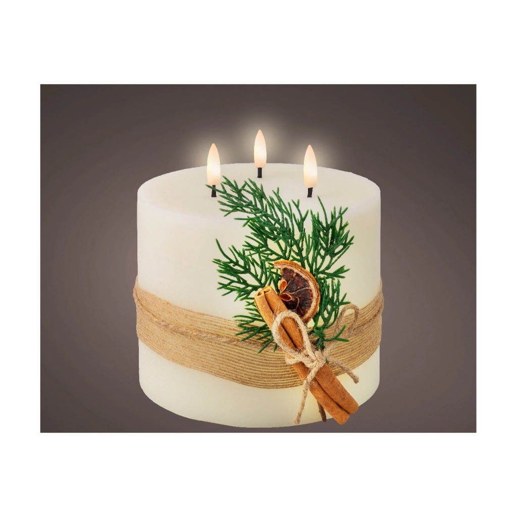 Candela crema c/LED e rametto d15x15cm