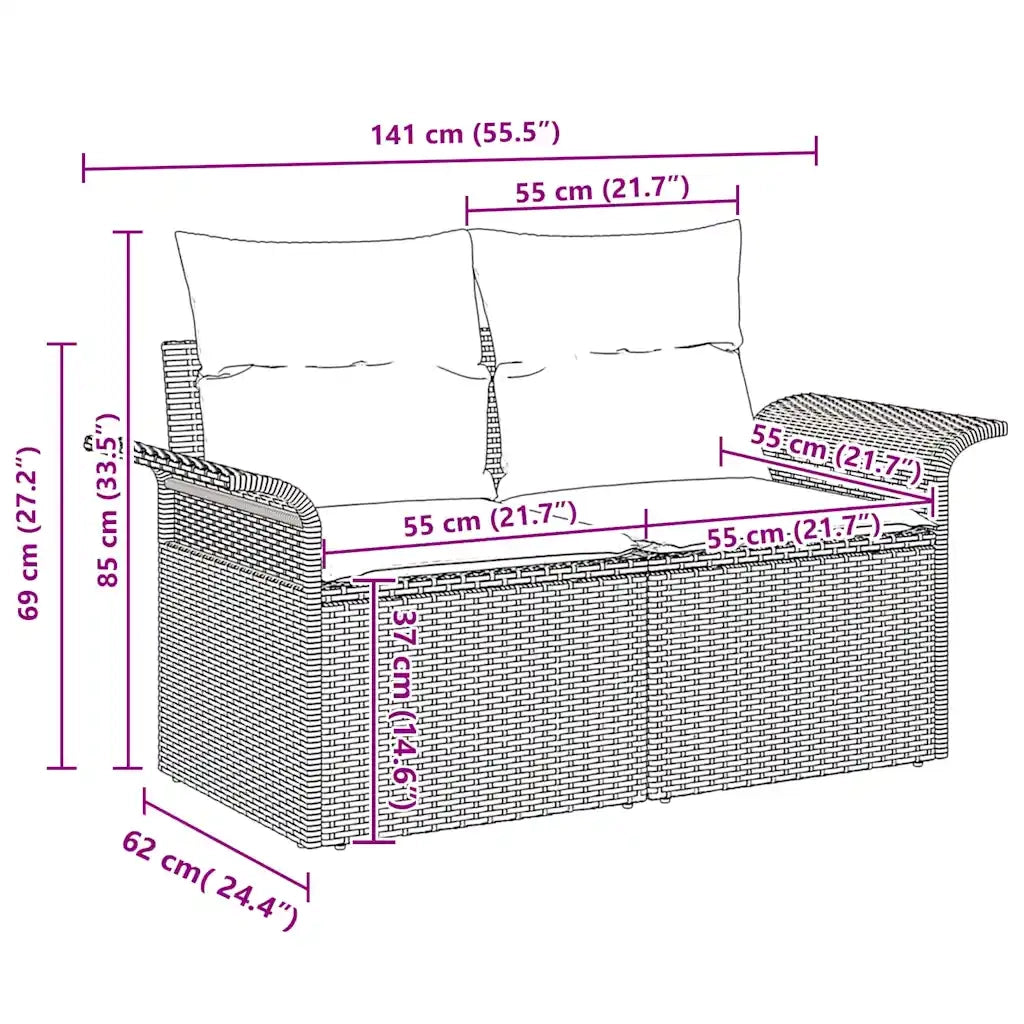 Set Divano da Giardino con cuscino 7 pcs Beige polyrattan 3347273
