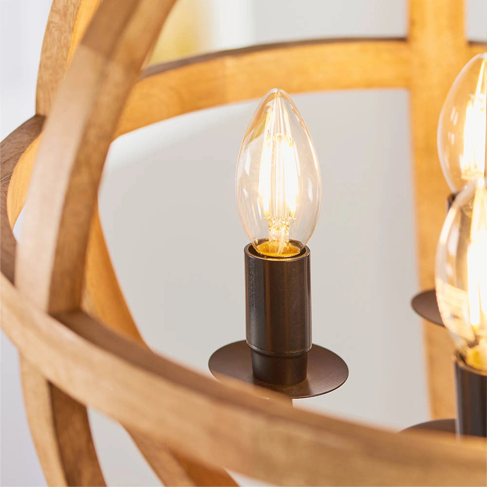 Lampada a sospensione TOBA legno mango sfera 4xE14 Endon
