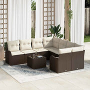Set Divano da Giardino con cuscino 9 pcs Marrone polyrattan